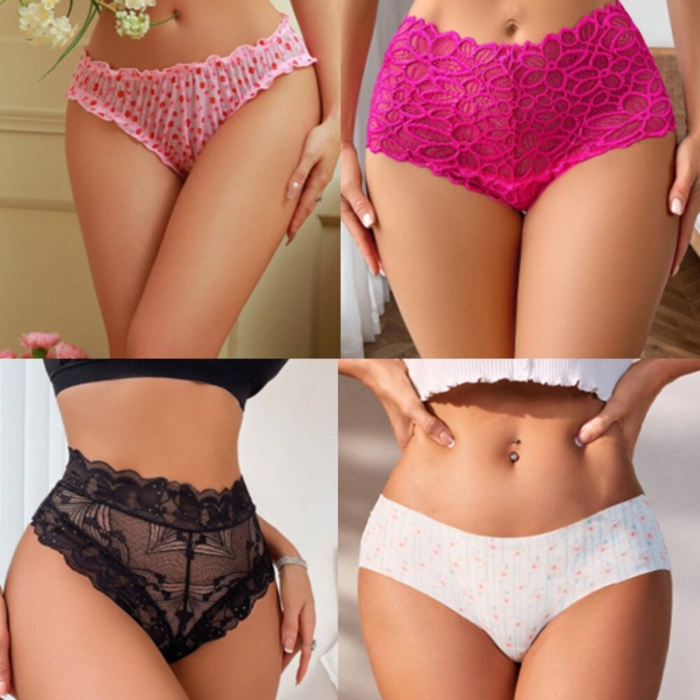 Lot 4 Shein Panties Floral Printed, Lace, Thong, Sexy Lingerie Size M